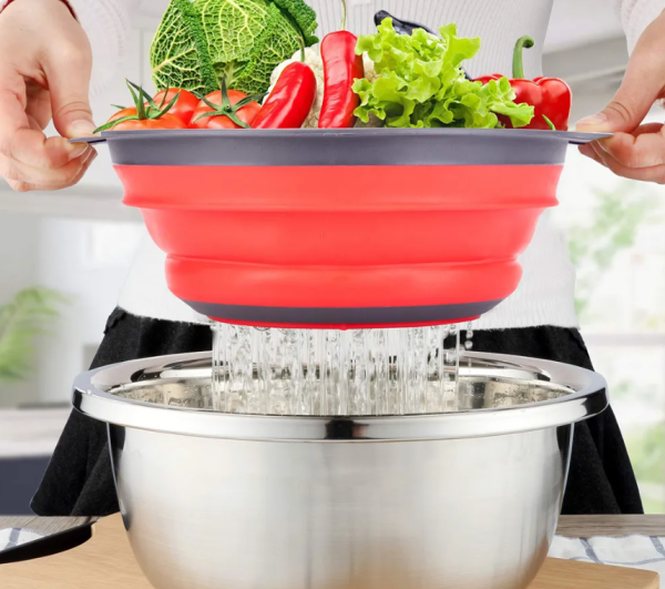 Складной силиконовый дуршлаг - сито / Цвет Микс